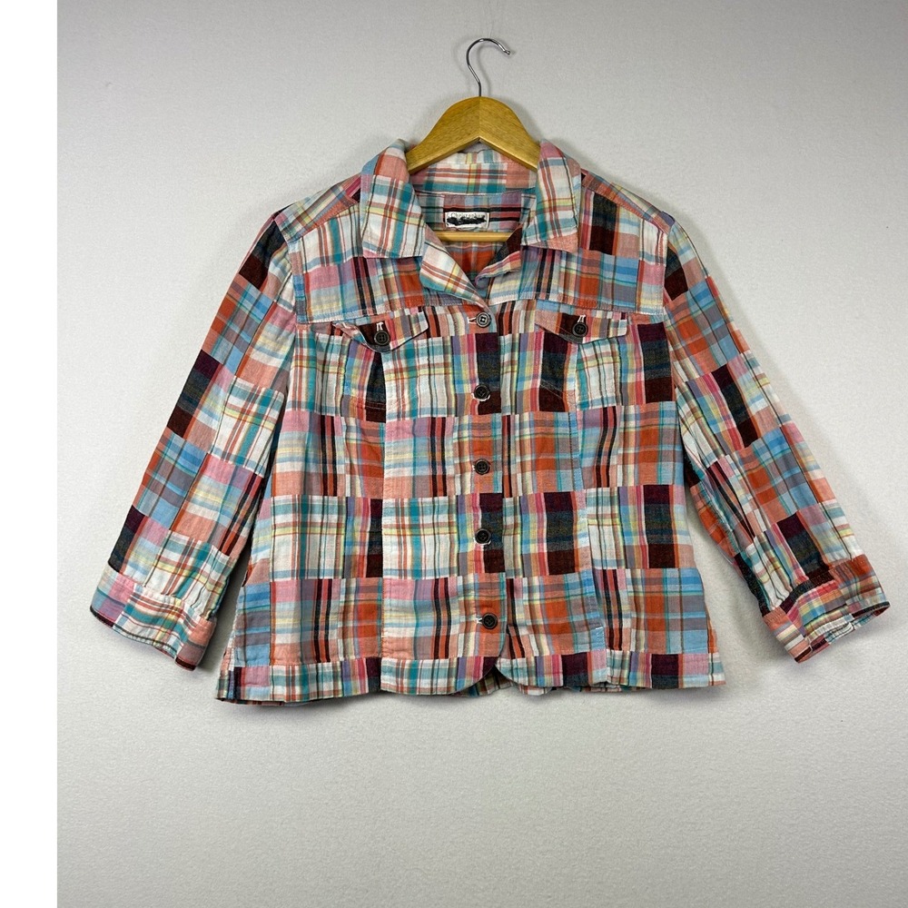 Coastal Preppy Christopher & Banks‎ Womens L Multicolor Patchwork Plaid Jacket